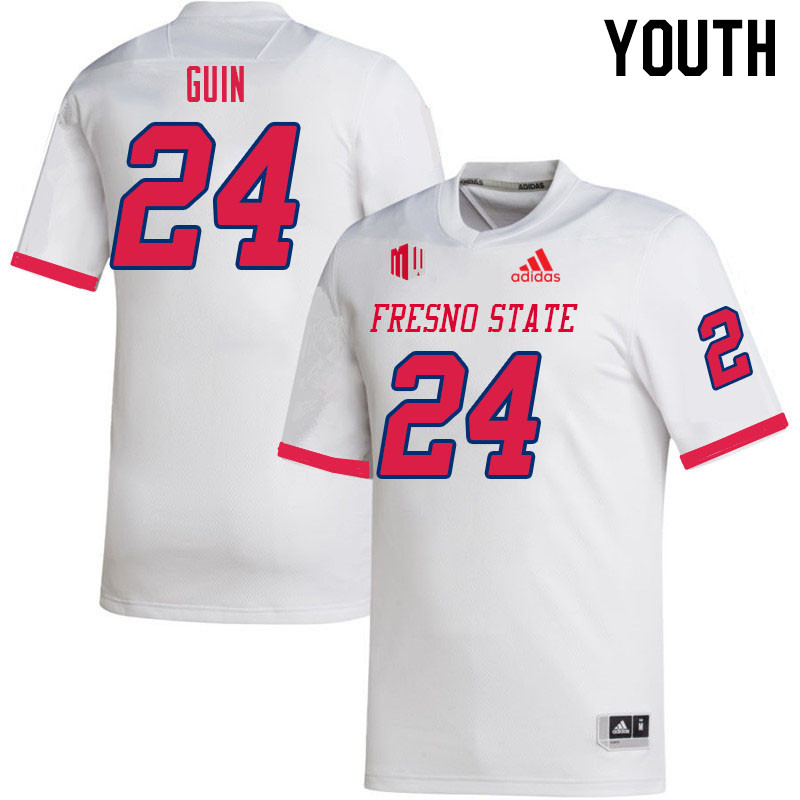 Youth #24 Justin Guin Fresno State Bulldogs College Football Jerseys Sale-White - Click Image to Close